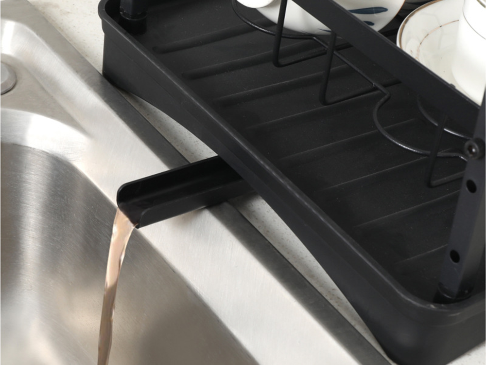 Two-Tier Dish Drying Rack with Drip Tray and Drainboard, Black