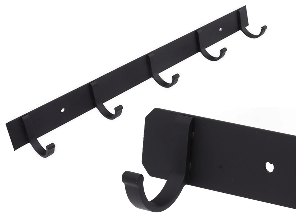 Wall-Mounted Coat Rack with 5 Hooks, Black