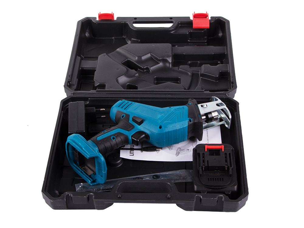 Cordless Reciprocating Saw with 4 Blades and Case, 21V, Blue