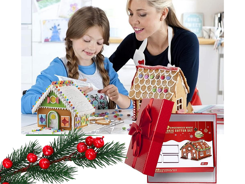 Metal Gingerbread House Cookie Cutter Set (10 pcs) Silver