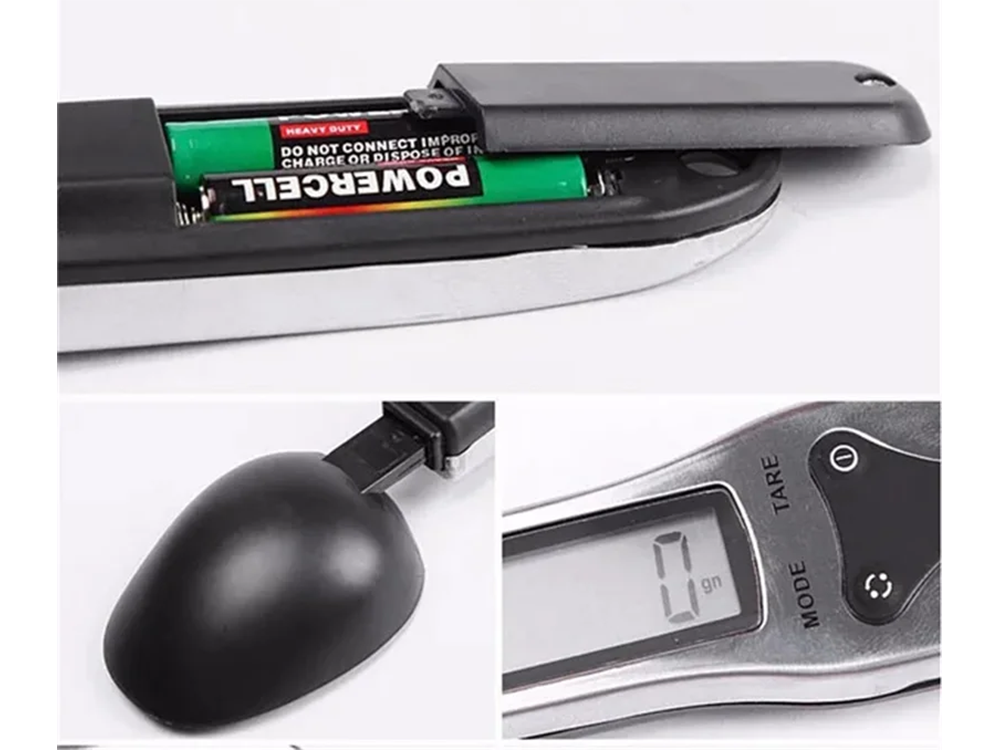 Elektroninis šaukštas-svarstyklės su LCD ekranu, 500g, juodos
