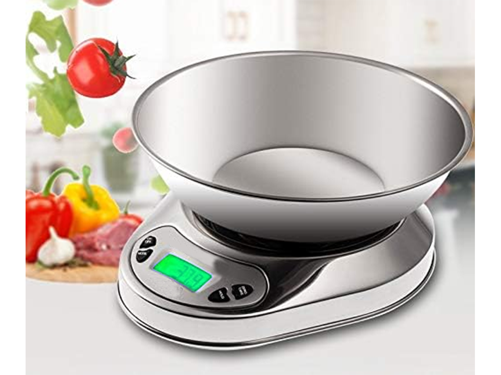 Digital Kitchen Scale with Stainless Steel Bowl, 5kg/1g Precision Food Scale