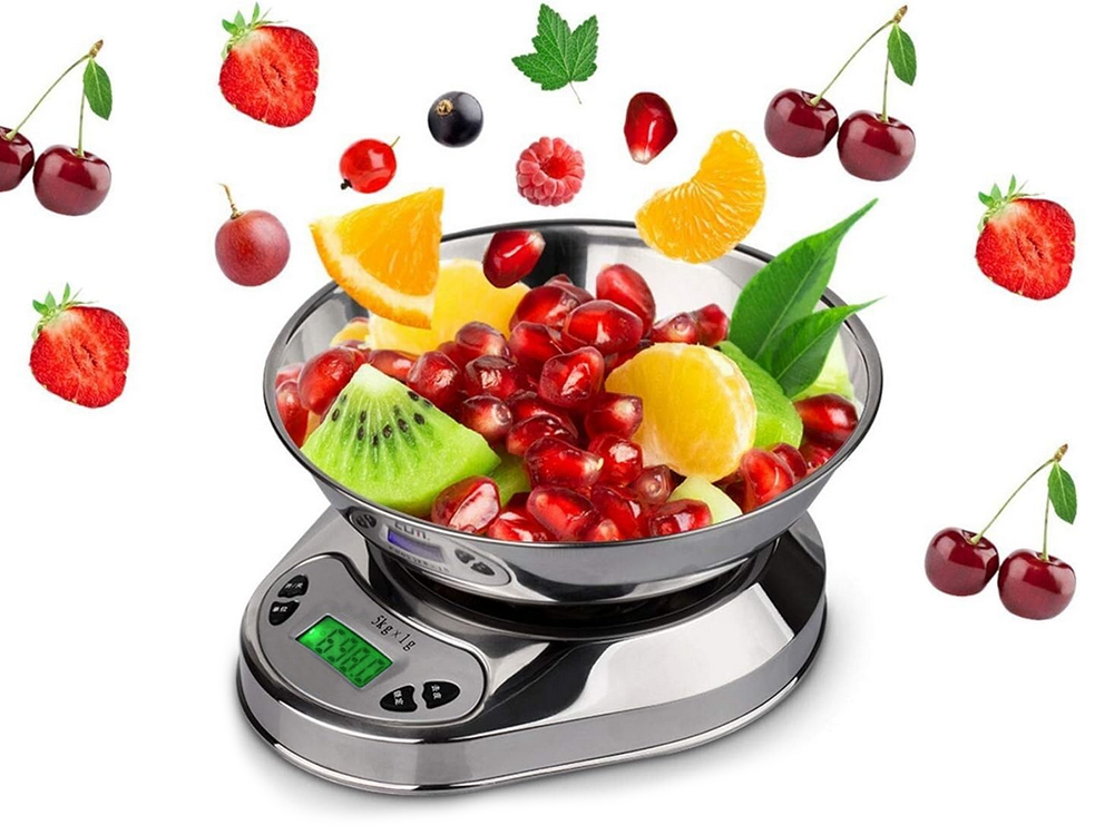 Digital Kitchen Scale with Stainless Steel Bowl, 5kg/1g Precision Food Scale