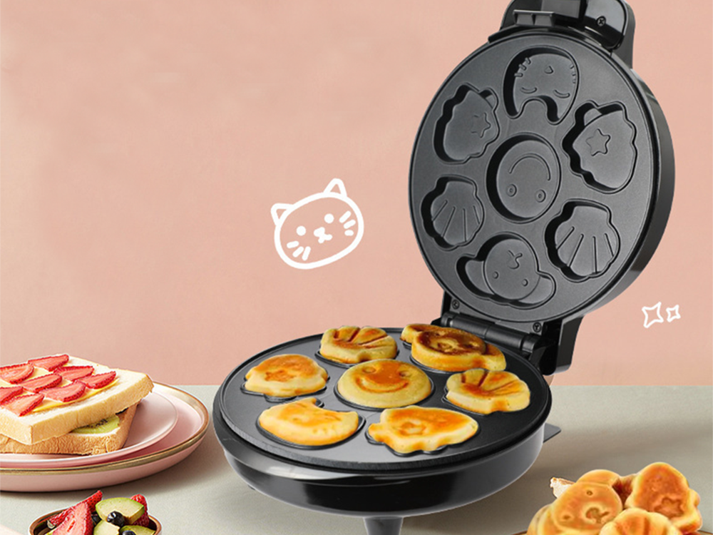 Electric Waffle and Cookie Maker with Fun Shape Molds, 1200W, Black