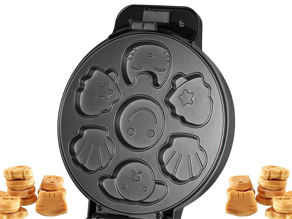 Electric Waffle and Cookie Maker with Fun Shape Molds, 1200W, Black