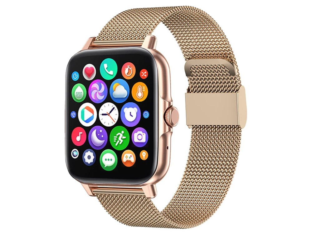 Smartwatch for Men and Women with Bluetooth Calls, Fitness Tracker, Rubber Strap, Gold