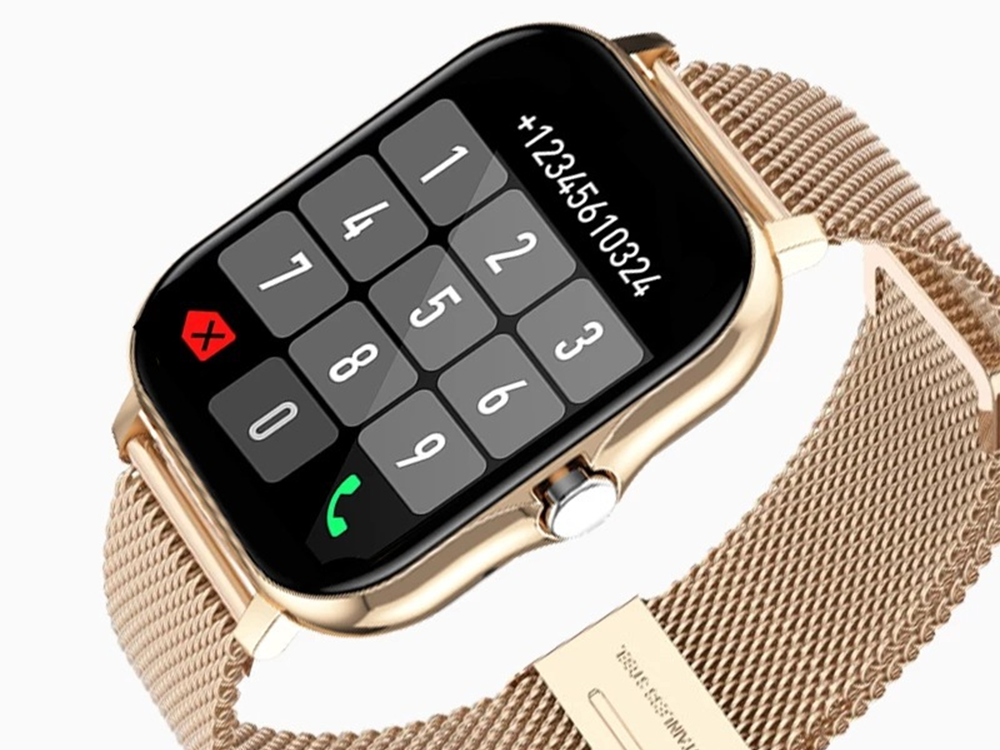 Smartwatch for Men and Women with Bluetooth Calls, Fitness Tracker, Rubber Strap, Gold