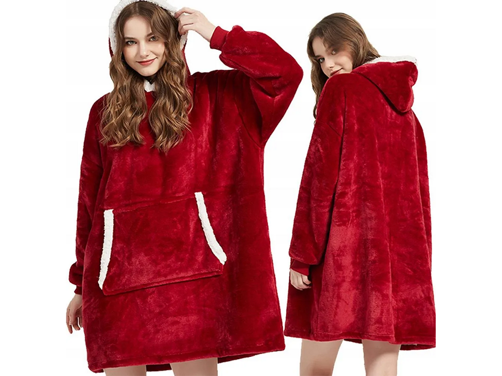 Warm Oversize Blanket Hoodie XXL with Hood, Burgundy