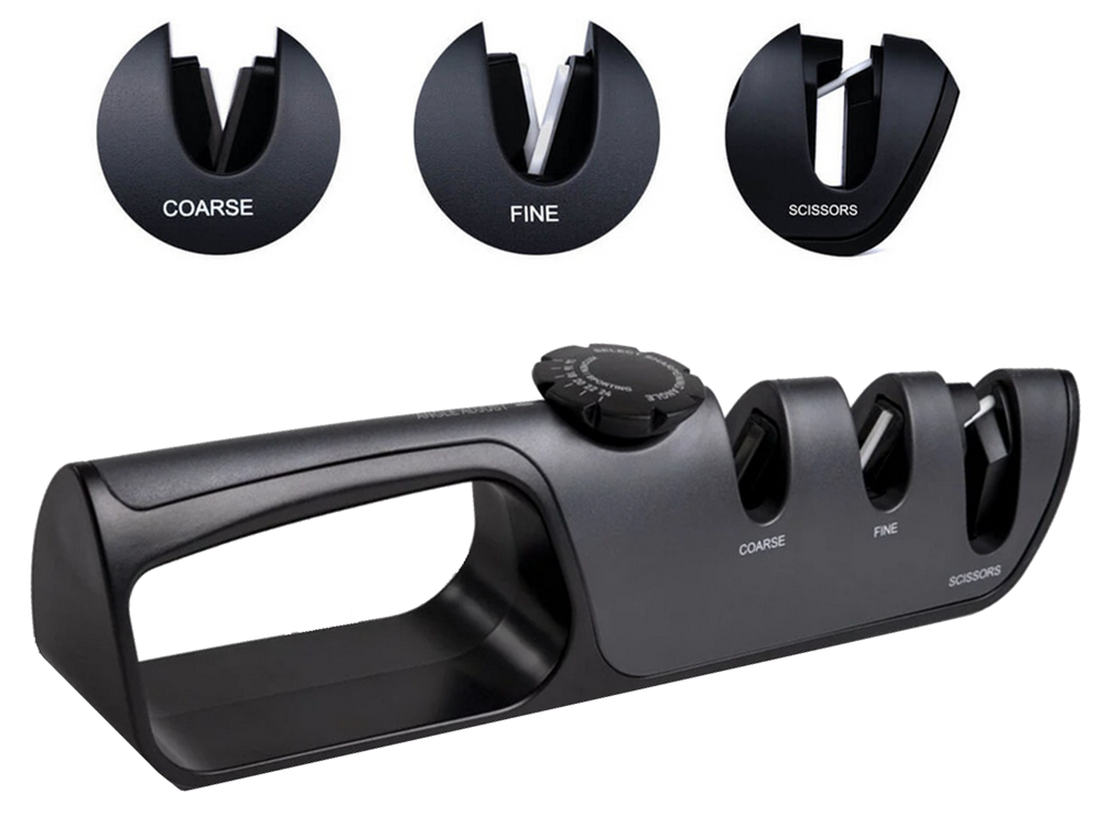 Kitchen Knife and Scissors Sharpener with Adjustable Angle, Non-Slip