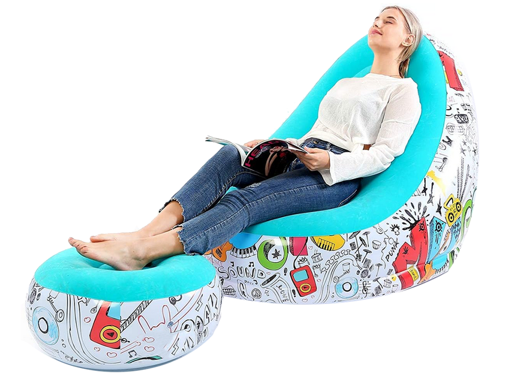 Inflatable Lounge Chair with Footrest and Pump, Assorted Colors