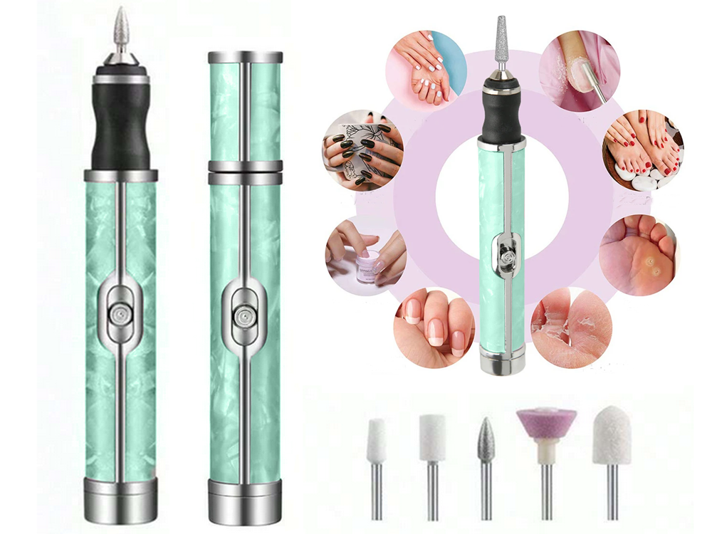 Rechargeable USB Nail Drill for Manicure and Pedicure with Bit Set, Green