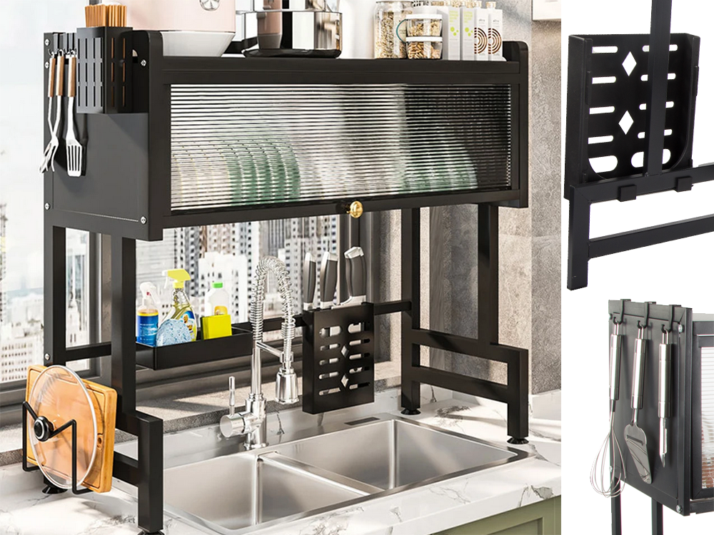 Over-Sink Dish Drying Rack and Organizer, 65 cm, Black
