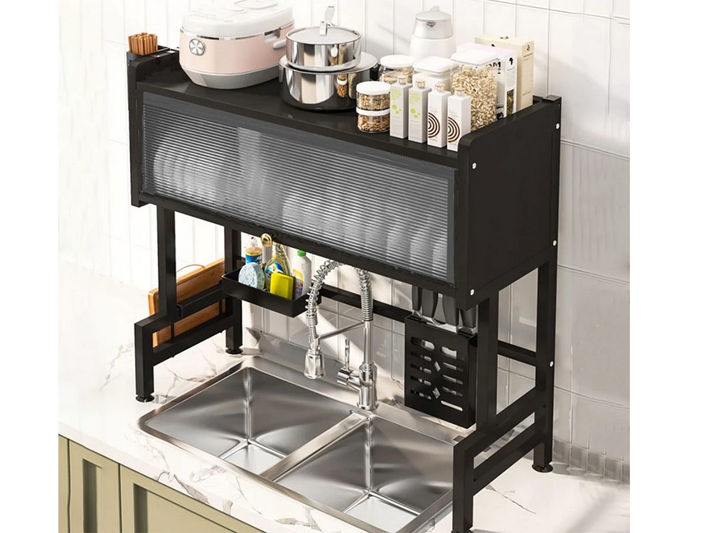 Over-Sink Dish Drying Rack and Organizer, 65 cm, Black