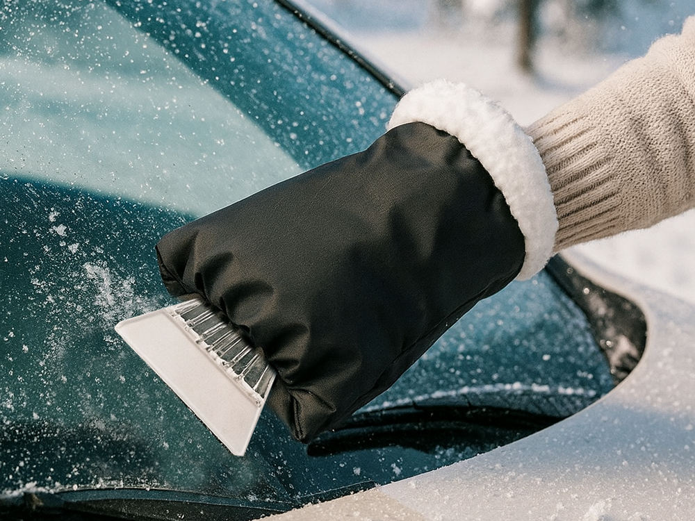 Car Windshield Ice Scraper with Warm Insulated Mitten Glove