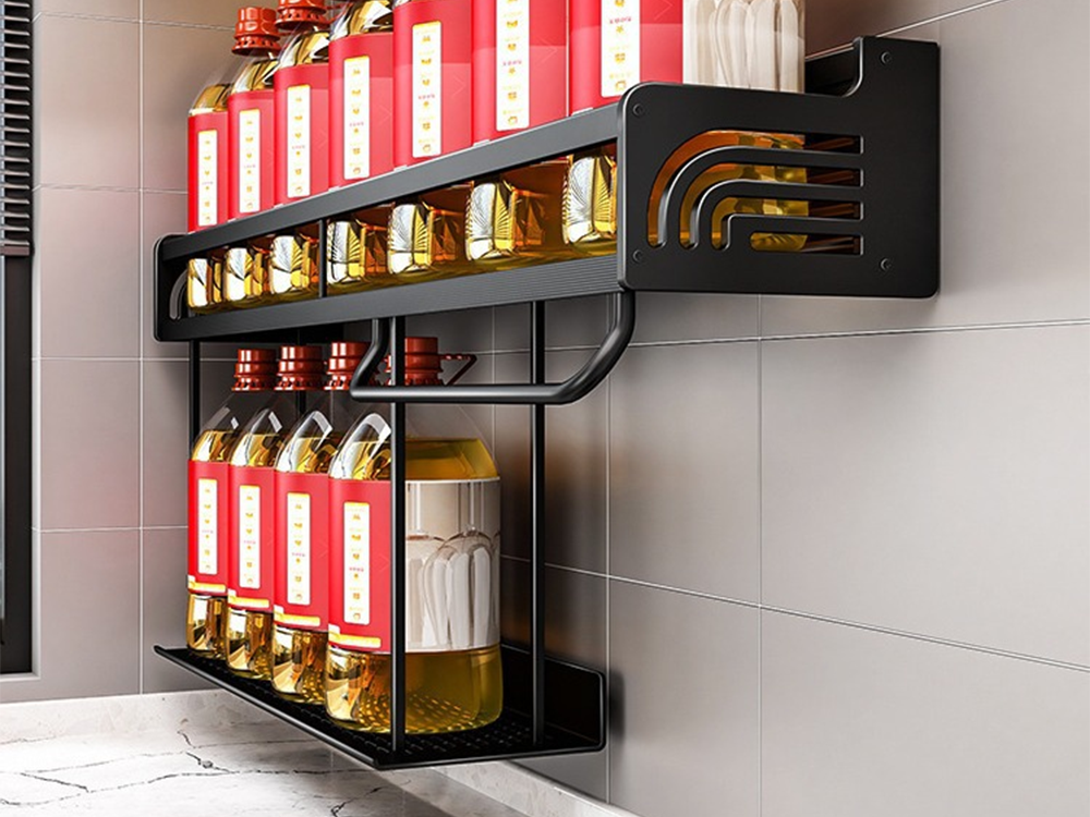 Metal Kitchen Wall Shelf and Organizer, Black