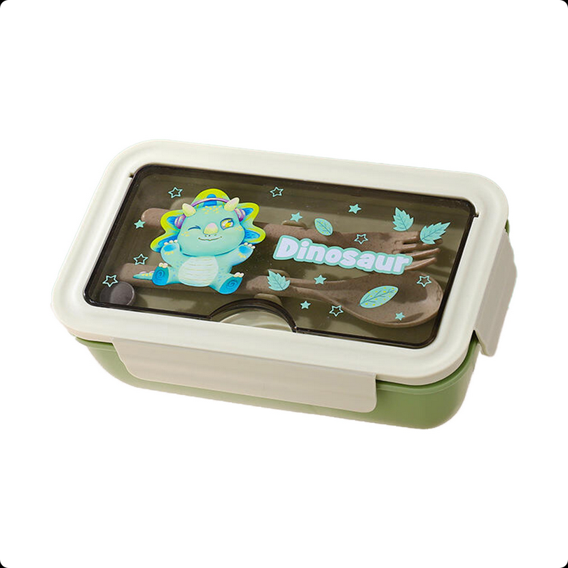 Lunch Box with Compartments and Cutlery, 1 L, Green