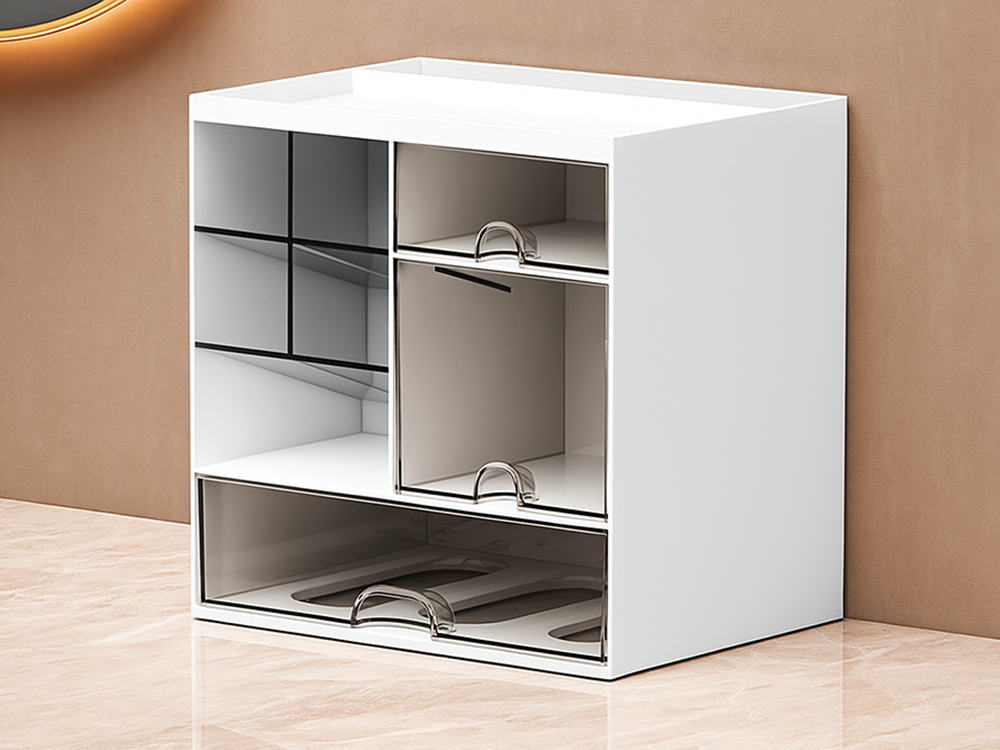 Desk Organizer with Drawers for Makeup and Office Supplies Storage, White