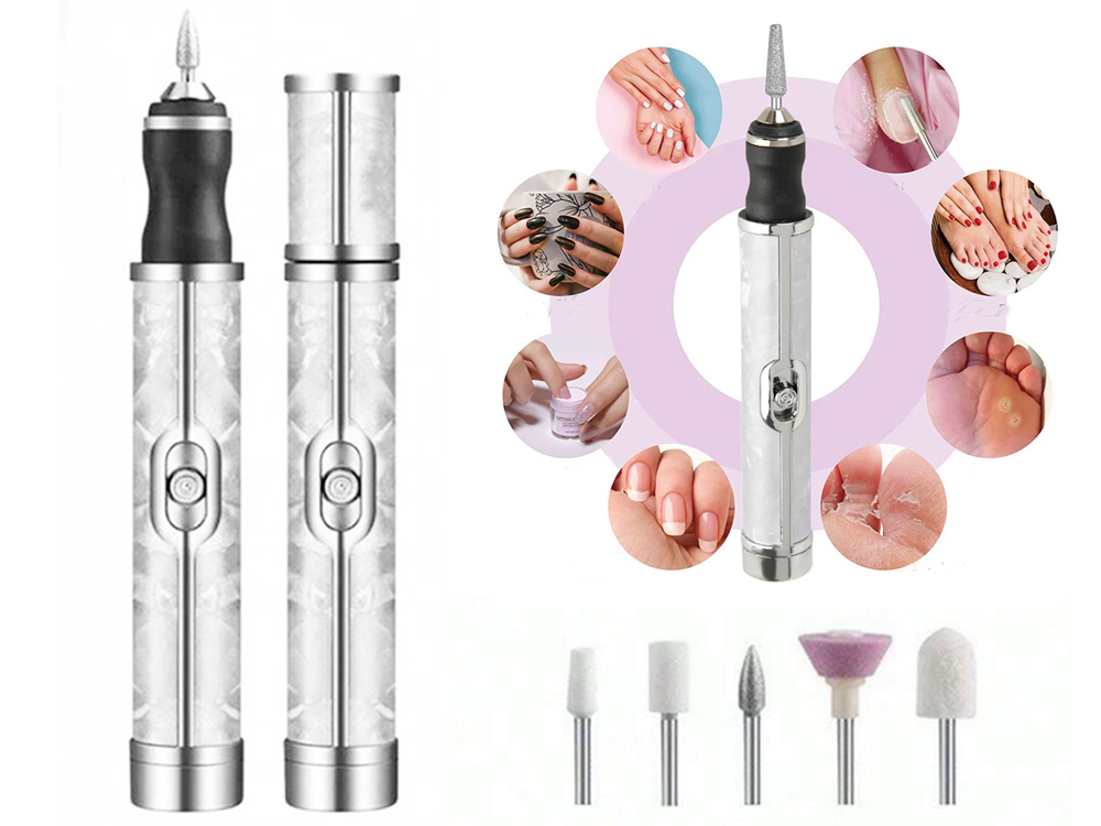 Nail Drill Machine for Manicure and Pedicure with Drill Bits Set (USB, White)