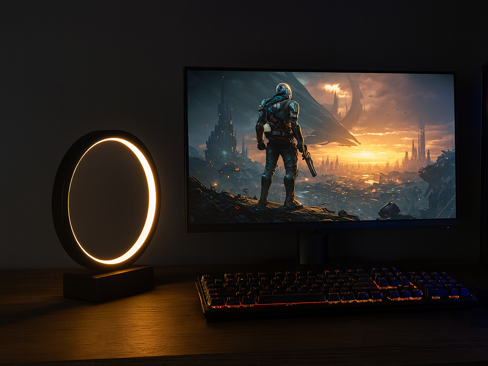 Dimmable Ring LED Table & Night Lamp, 3 Color Temperatures, 23.5cm, Black