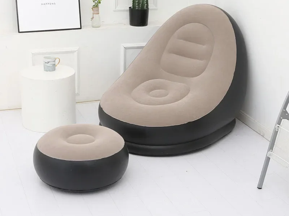 Inflatable Lounge Chair with Ottoman Footrest and Pump, Cozy Blow Up Chair, brown