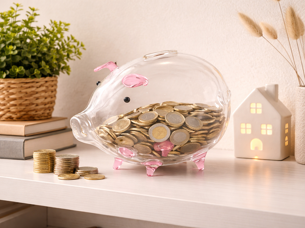 Large Glass Piggy Bank for Adults & Kids, Clear Money Saving Jar for Coins & Bills