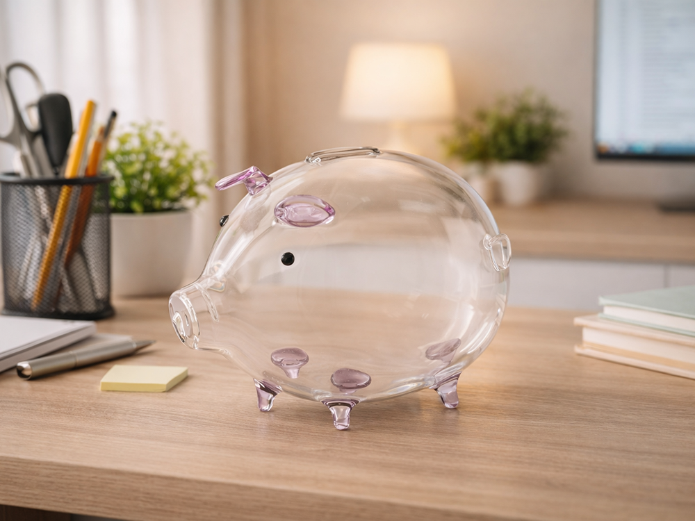 Large Glass Piggy Bank for Adults & Kids, Clear Money Saving Jar for Coins & Bills