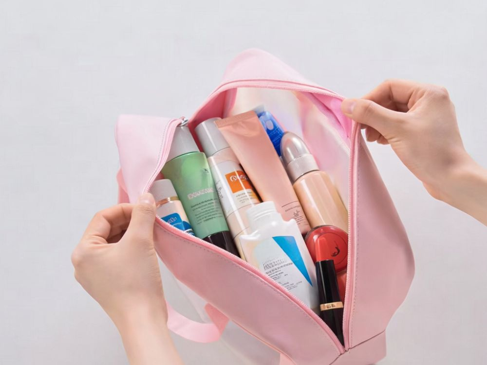 Clear Travel Cosmetic Bag Set 3-in-1 Toiletry Organizer, Pink