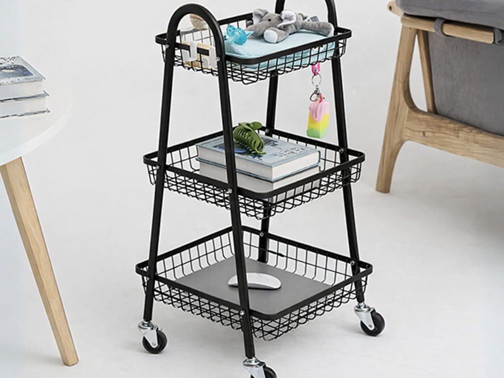 3-Tier Metal Rolling Utility Cart Storage Organizer, Black