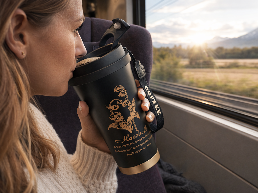 Thermal Mug with Straw 530ml Stainless Steel Travel Tumbler, Black