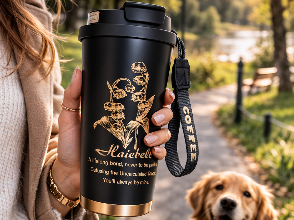 Thermal Mug with Straw 530ml Stainless Steel Travel Tumbler, Black