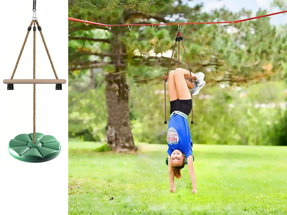 Pakabinamos sūpynės-diskas vaikams su virve iki 75 kg, žalia