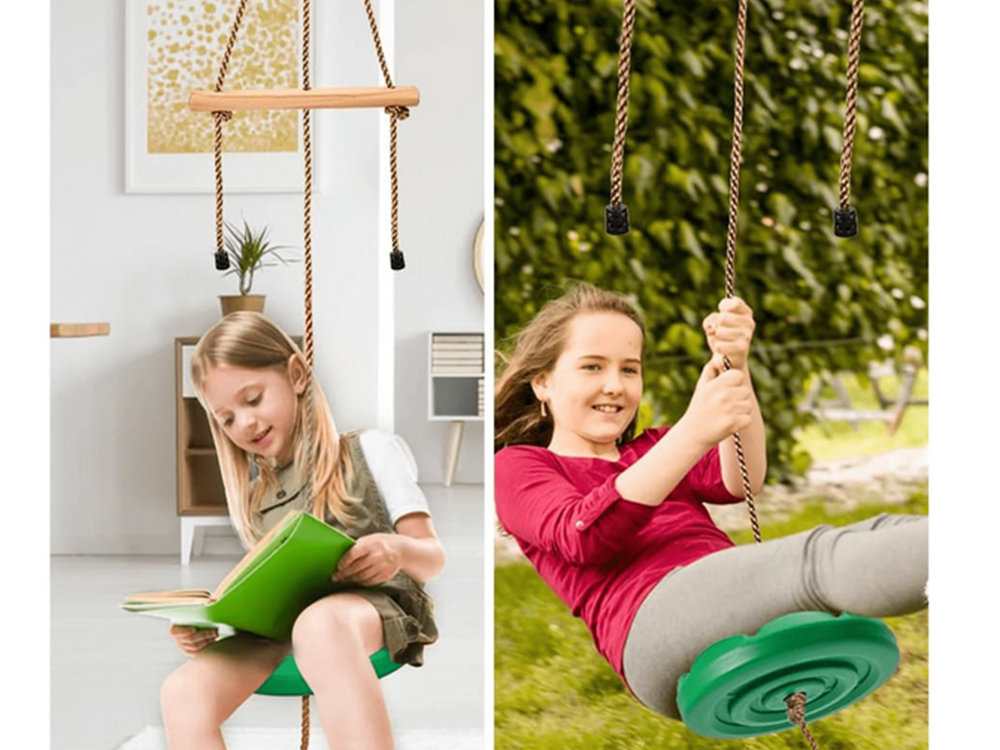 Pakabinamos sūpynės-diskas vaikams su virve iki 75 kg, žalia