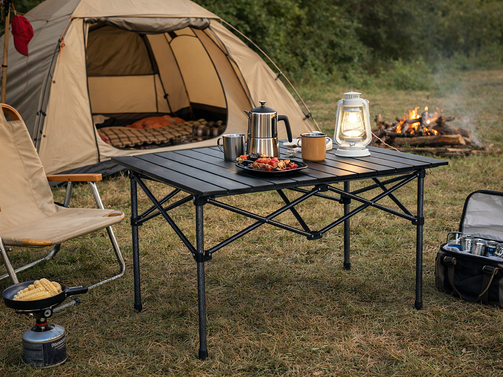 Folding Camping Table 95x55cm Portable Fishing Picnic Balcony, Black-Grey