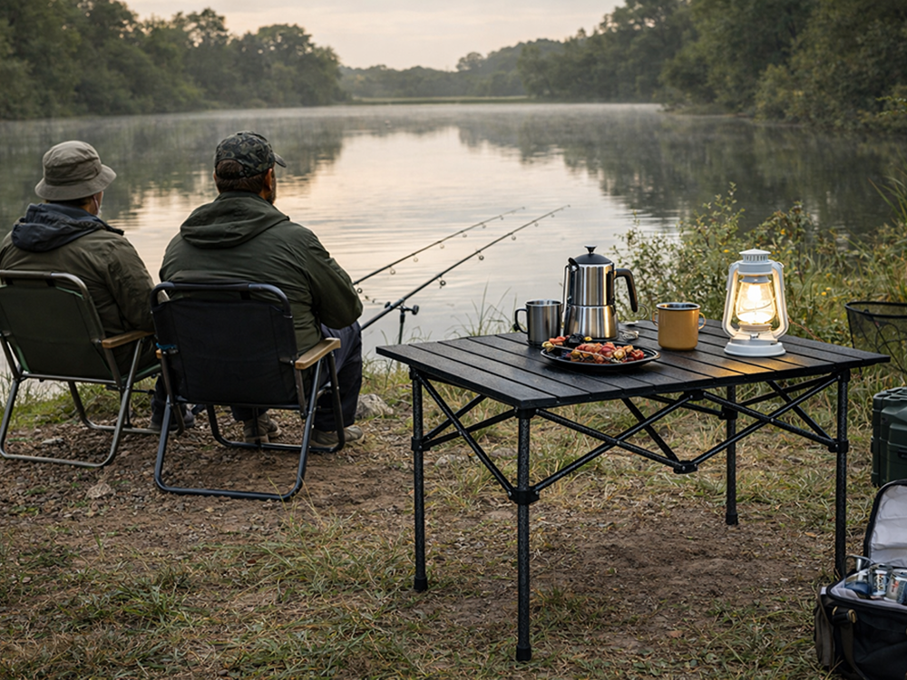 Folding Camping and Fishing Table 118x55cm, Black-Grey