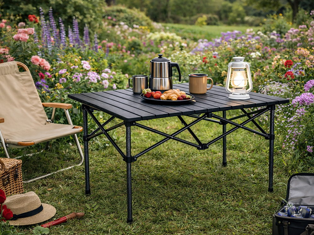 Folding Camping and Fishing Table 118x55cm, Black-Grey
