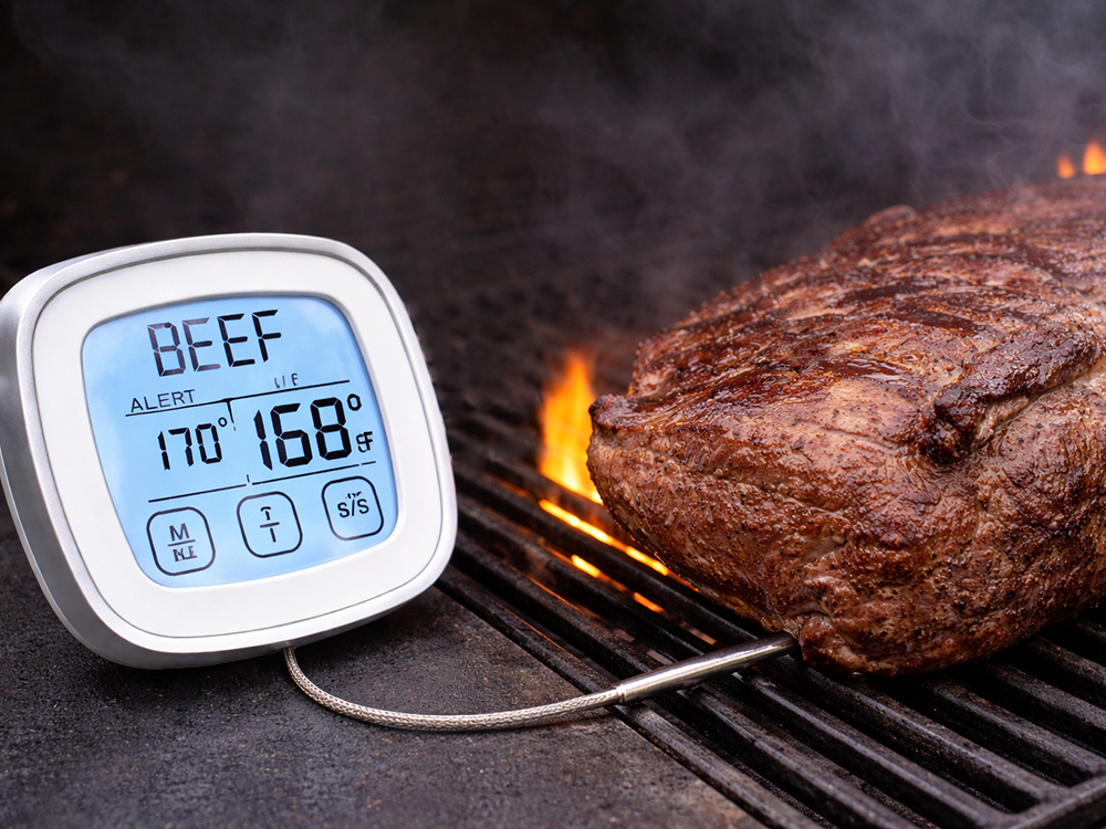 Digital Meat Thermometer with Probe Touchscreen LCD, Silver
