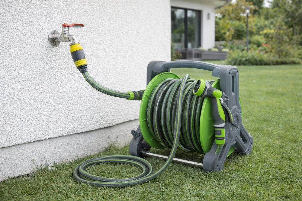 DIVODV Garden Hose with Reel 1/2\" 20m, 4-Layer
