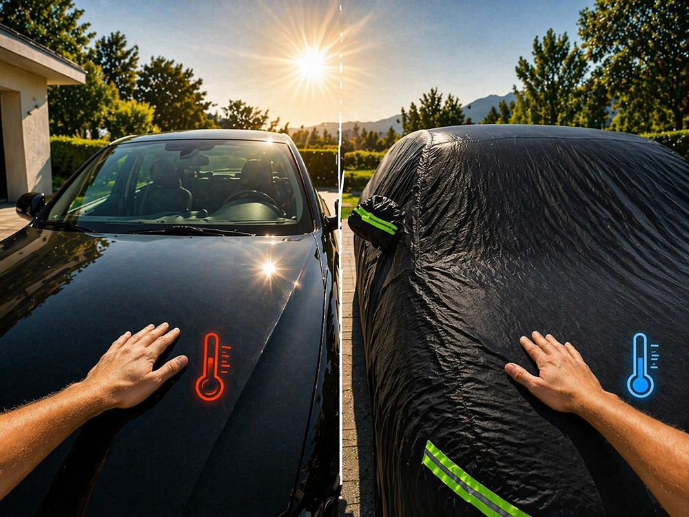 Waterproof Car Cover with Mirror Pockets Size L, Black