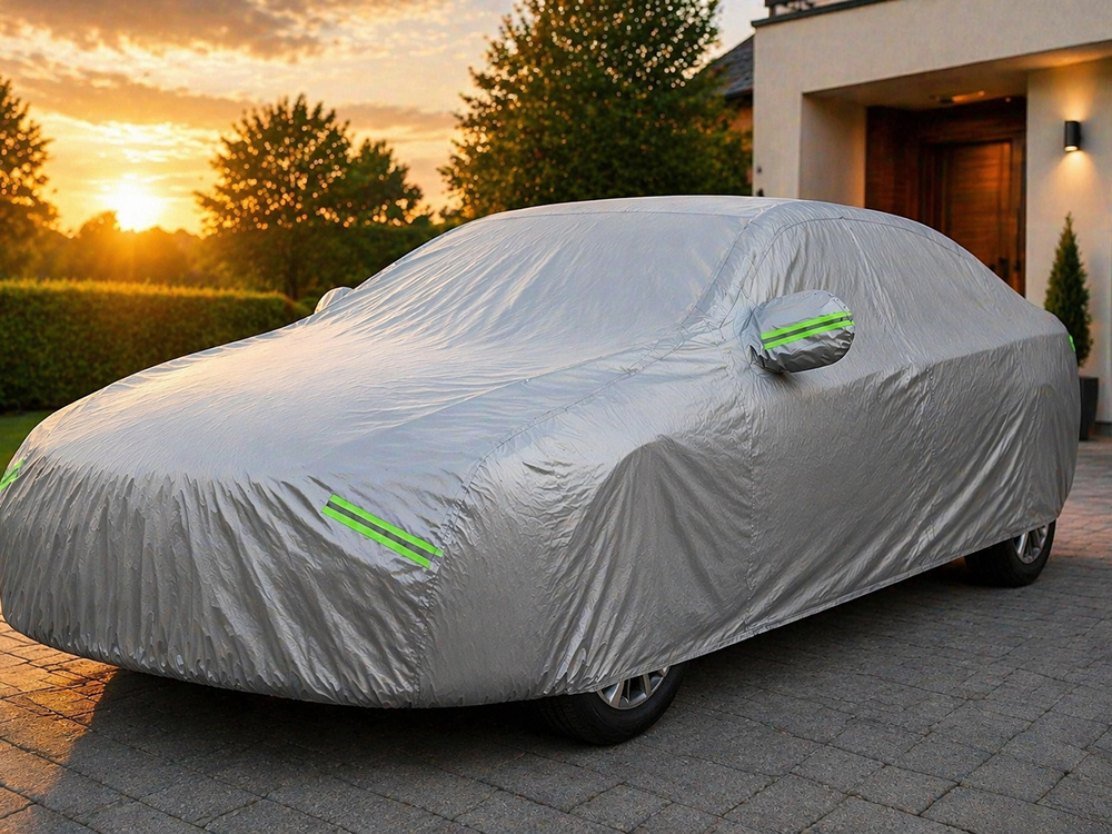 Waterproof Car Cover Size L with Mirror Pockets, Silver