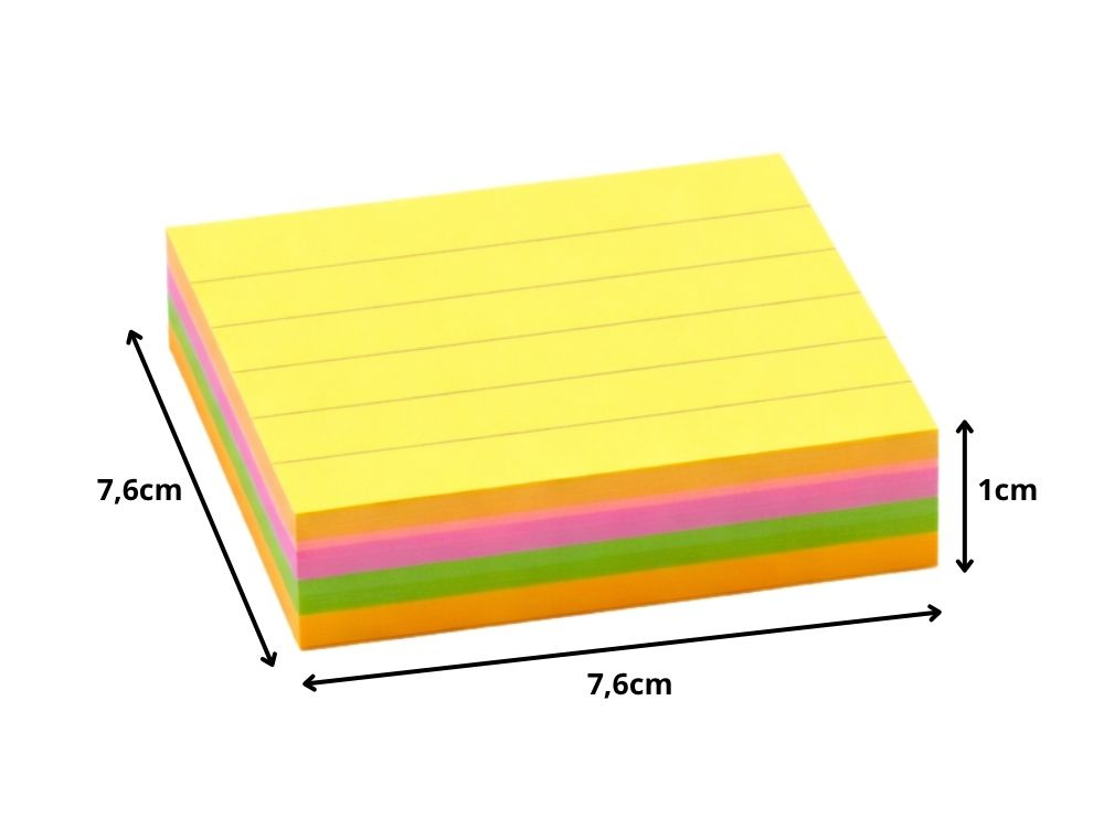 Lipnūs lapeliai užrašams su linijomis, 100 lap., 76x76 mm, įvairių spalvų
