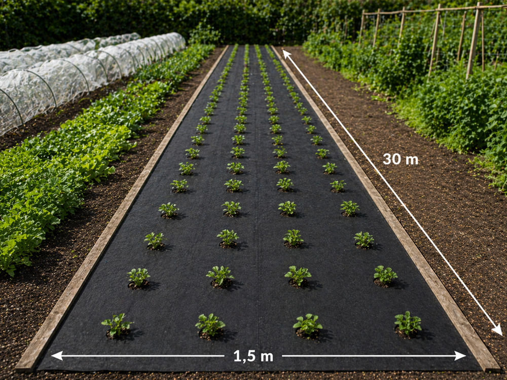 DIVODV juoda agrotekstilė nuo piktžolių 50g/m², 1.5m x 30m