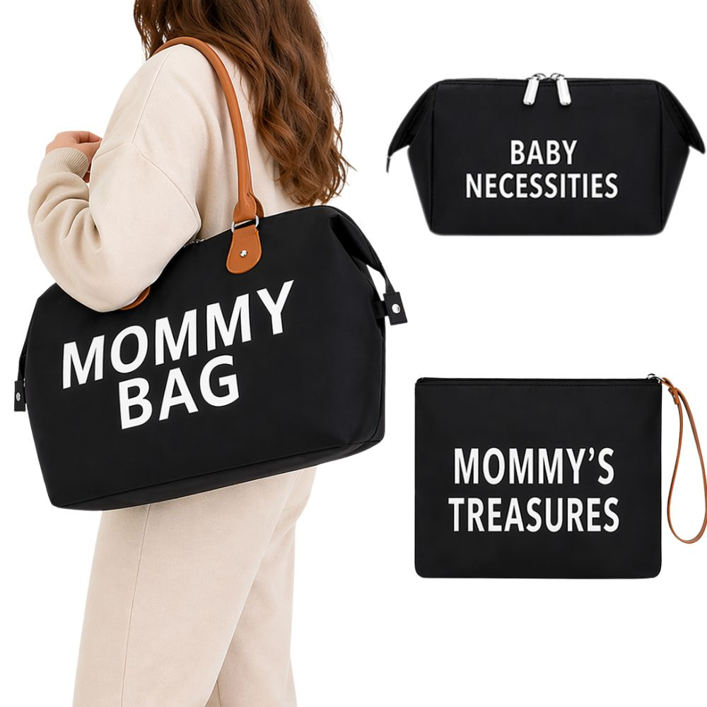 Mommy Bag 3in1 Diaper Bag with Organizer and Cosmetic Pouch, Black