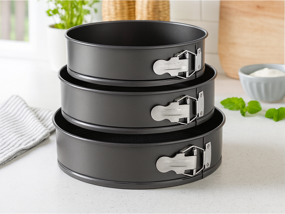 Round Springform Cake Pan Set, 3 pcs (24, 26, 28 cm), Grey