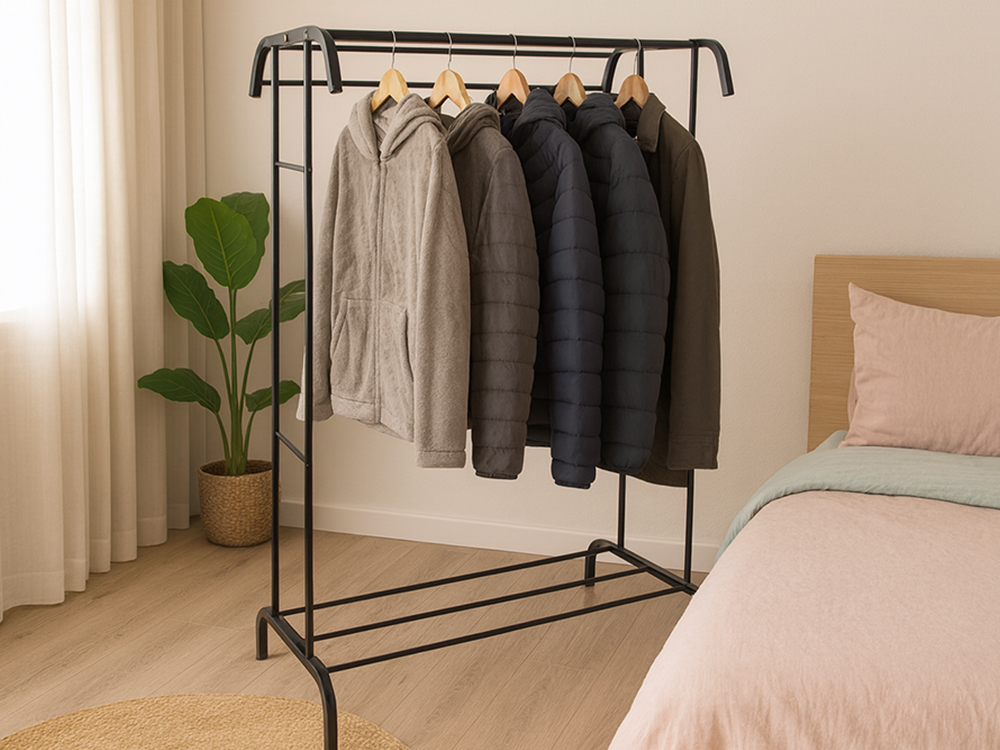 Metal Freestanding Clothes Rack with Shoe Shelf, Black
