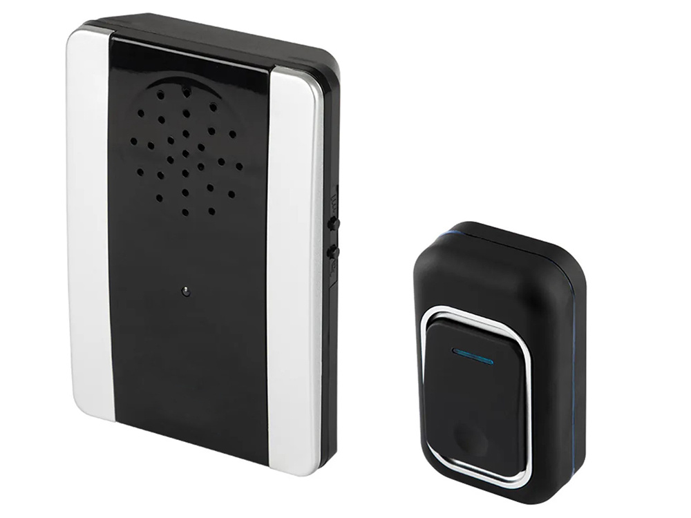 Wireless Doorbell, 150m Range, 2 Waterproof Buttons, LED, Black