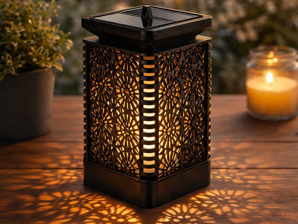 Decorative LED Solar Garden Lantern with Twilight Sensor, Black