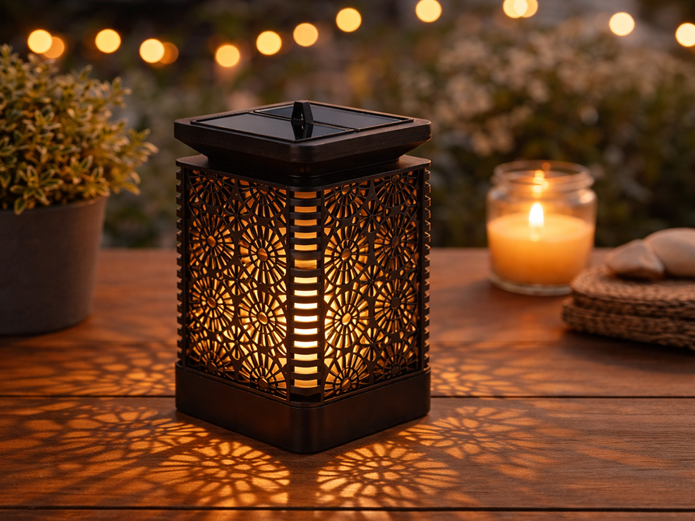 Decorative LED Solar Garden Lantern with Twilight Sensor, Black