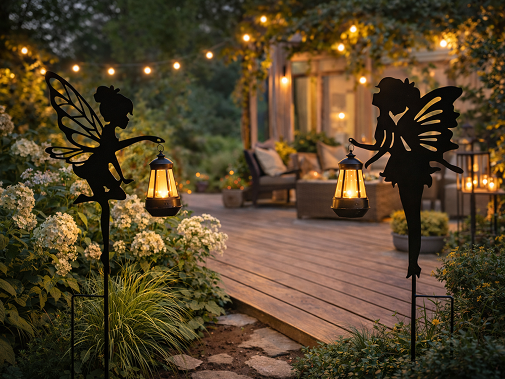 Solar Garden Lights with Twilight Sensor, Fairy Design, 2 pcs, Black
