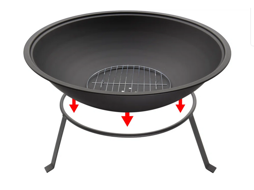 Large Metal Garden Fire Pit with Stand and Poker 55cm