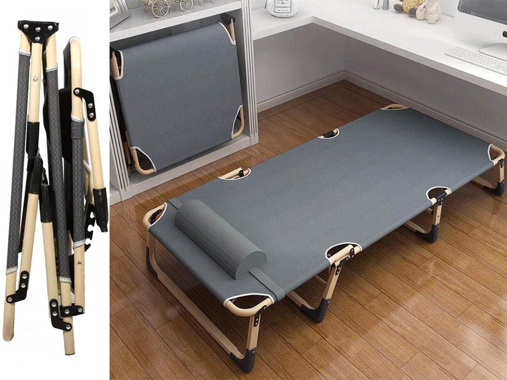 Folding Camping Bed / Sun Lounger with Adjustable Backrest, Grey